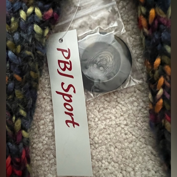 PBJ Sport Chunky Knit Cardigan Sweater Blue Multicolor Mohair & Alpaca Wool Blnd - Picture 9 of 9